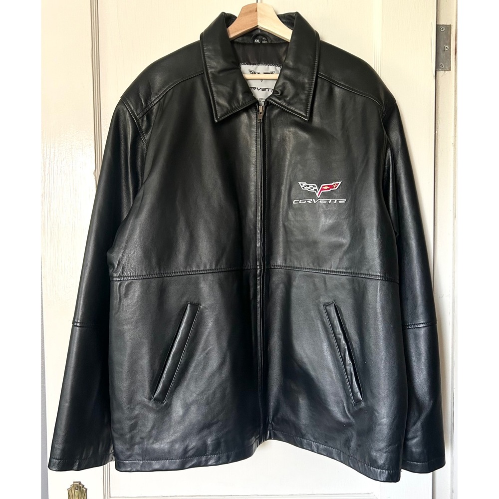 Chevy Corvette Men's Genuine Leather Classic Racing‎ Jacket Black XXL GM Retro
